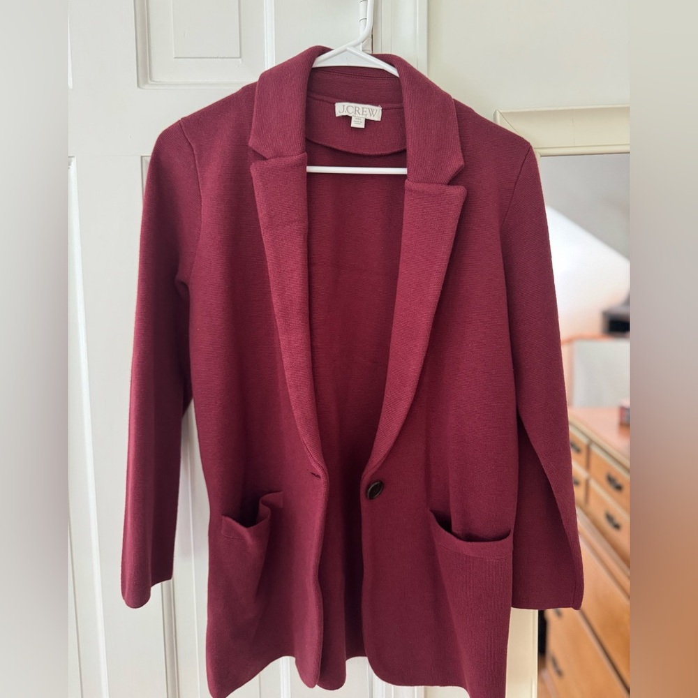 J Crew Sweater Blazer, size XXS, burgundy colored